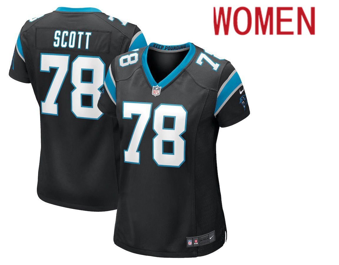 Women Carolina Panthers 78 Trent Scott Nike Black Game NFL Jersey
